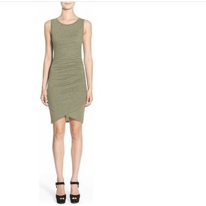 Olive Green cotton ruched body-con sleeveless dress